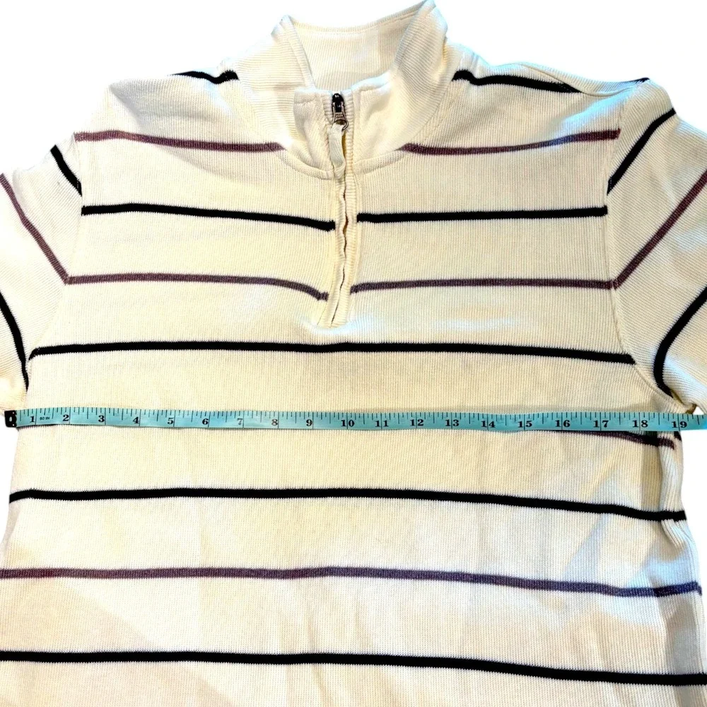 George Mens Quarter‎ Zip Ribbed Pullover Sweater Cream Striped GM41069S Size M